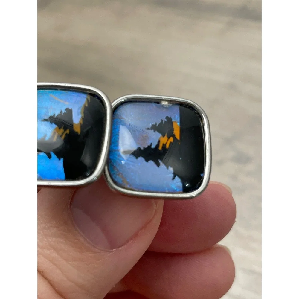 Unique‎ 70's Mens Cufflinks Butterfly Wing Silhouette Trees Night Sky Scene